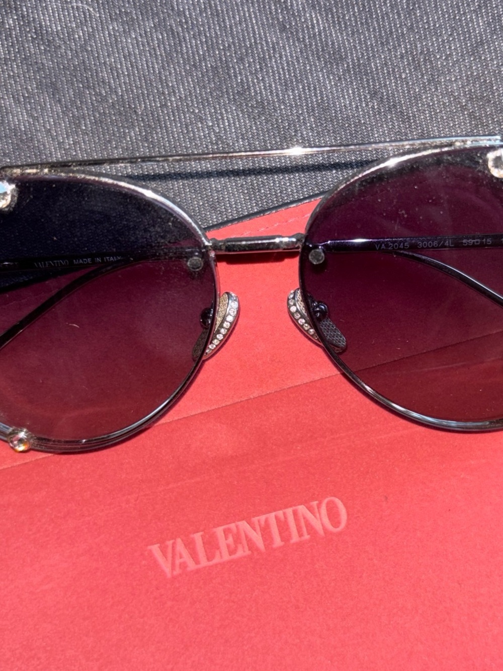 Valentino Women's Black Round Sunglasses with Crystal Accents